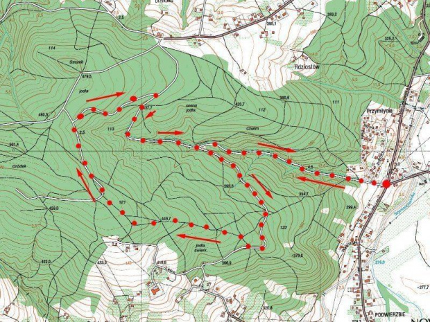 Mapa trasy w Lesie Chełmieckim #mapa #rower #LasChełmiecki #BeskidWyspowy