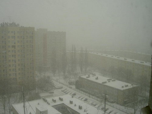 Poznań w śniegu. 11 piętro i mała śnieżyca :D